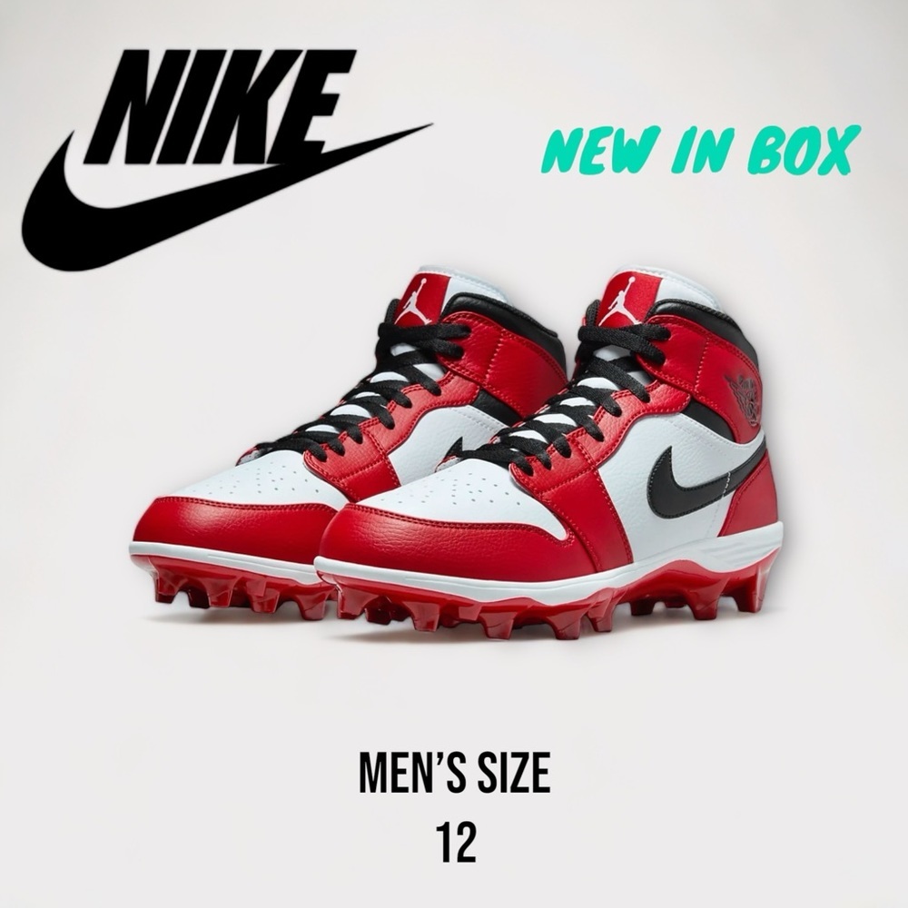 New in box- Men’s size 12 NIKE JORDAN 1 MID TD football cleats- red and white​